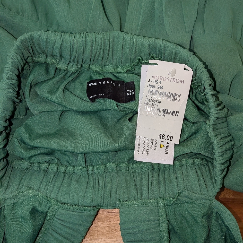 NWT ASOS DESIGN Green Ruffle Cutout Mini Dress Open Back Size US 4 Tiered Skirt - Picture 11 of 13
